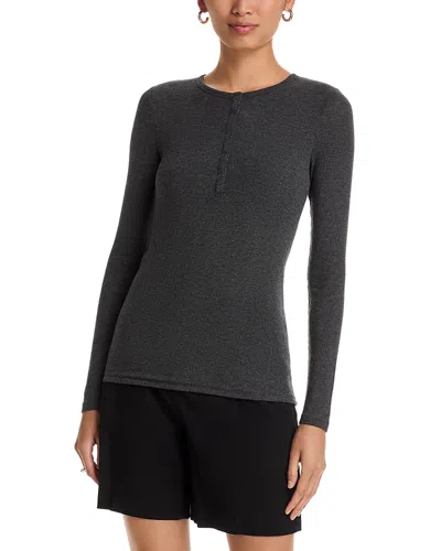 Atm Anthony Thomas Melillo Heathered Modal Rib Long Sleeve Henley Top In Gray