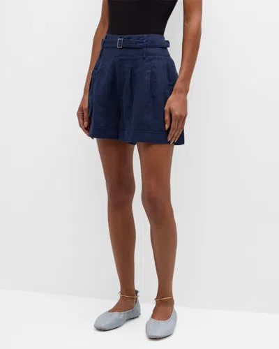 Atm Anthony Thomas Melillo Heavyweight Linen High-waisted Shorts In Blue