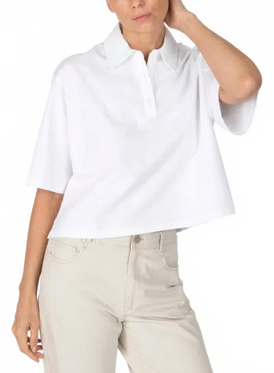 Atm Anthony Thomas Melillo Heavyweight Jersey Mixed Media Short Sleeve Polo Vintage Wash In White