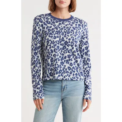 Atm Anthony Thomas Melillo Leopard Print Long Sleeve Slub Crop T-shirt In Blue