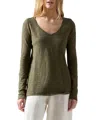 Atm Anthony Thomas Melillo Long Sleeve V Neck Slub Tee In Army In Green