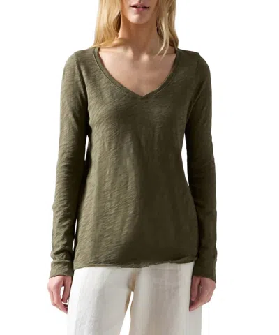 Atm Anthony Thomas Melillo Long Sleeve V Neck Slub Tee In Army In Green