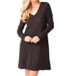 Atm Anthony Thomas Melillo Long Sleeve V Slub Dress In Black In Black