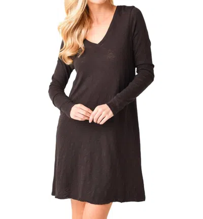 Atm Anthony Thomas Melillo Long Sleeve V Slub Dress In Black