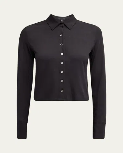 Atm Anthony Thomas Melillo Matte Jersey Button-front Top In Black