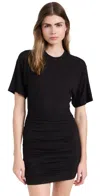 ATM ANTHONY THOMAS MELILLO MATTE JERSEY SHORT SLEEVE RUCHED MINI DRESS BLACK