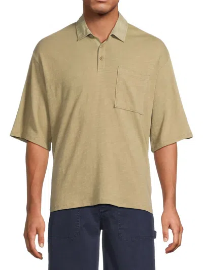 Atm Anthony Thomas Melillo Men's Oversized Heavy Slub Polo Shirt In Faded Army