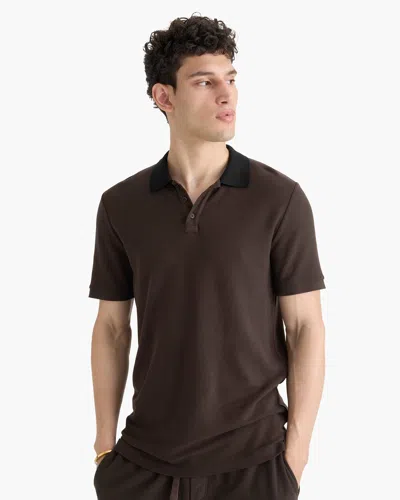 Atm Anthony Thomas Melillo Men's Pima Cotton Pique Polo T-shirt With Contrast Collar In Brown