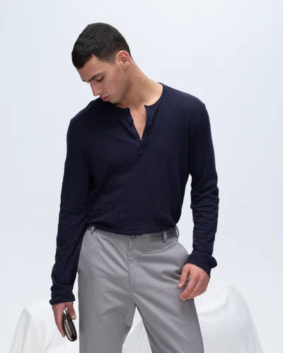 Atm Anthony Thomas Melillo Men's Slub Jersey Destroyed Wash Henley Top In Blue