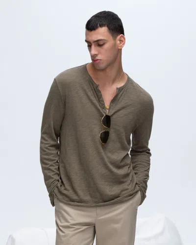 Atm Anthony Thomas Melillo Men's Slub Jersey Destroyed Wash Henley Top In Green