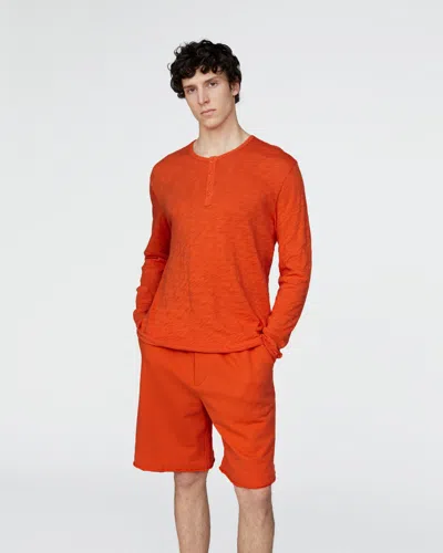 Atm Anthony Thomas Melillo Men's Slub Jersey Destroyed Wash Henley T-shirt In Orange