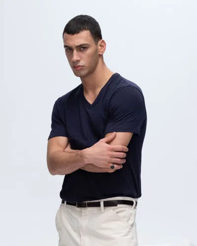 Atm Anthony Thomas Melillo Men's Slub Jersey V-neck T-shirt In Blue