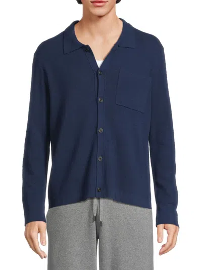 Atm Anthony Thomas Melillo Men's Sw-merino Wool Cotton Cashmere Blend Cardigan In Blue