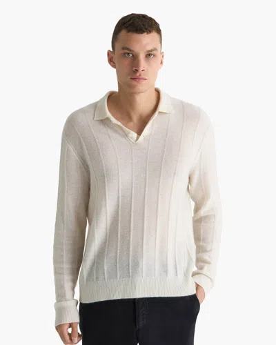Atm Anthony Thomas Melillo Men's Wide Rib Cashmere Long Sleeve Polo Sweater In Neutral