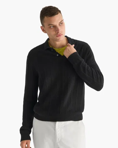 Atm Anthony Thomas Melillo Men's Wide Rib Cashmere Long Sleeve Polo Sweater In Black
