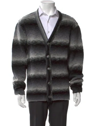 Pre-owned Atm Anthony Thomas Melillo Merino Wool Striped Cardigan W/ Tags In Black