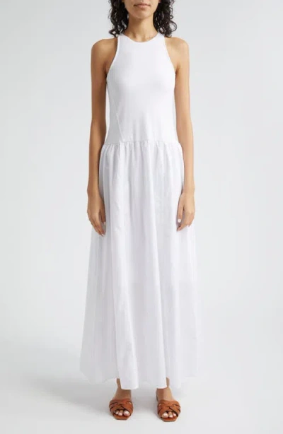 Atm Anthony Thomas Melillo Pima Cotton Mixed Media Sleeveless Maxi Dress In White
