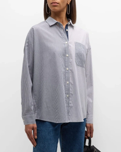 Atm Anthony Thomas Melillo Mixed Stripe Shirting Boyfriend Shirt In Chalk-ink