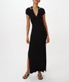 Atm Anthony Thomas Melillo Modal Rib Short Sleeve Split Neck Dress In Black