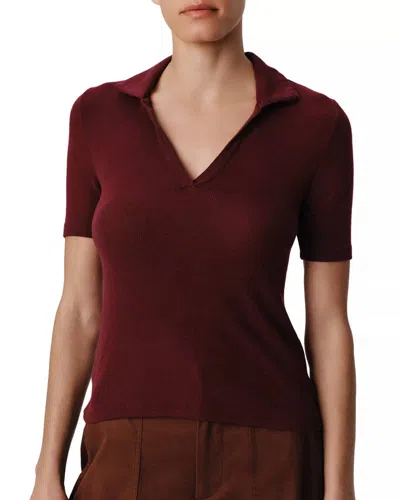 Atm Anthony Thomas Melillo Modal Rib Split Neck Top In Merlot In Burgundy