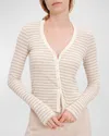 Atm Anthony Thomas Melillo Modal Rib Stripe Long-sleeve Cardigan Top In Chalk /morning Mist