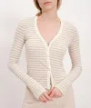 Atm Anthony Thomas Melillo Modal Rib Stripe Long-sleeve Cardigan Top In Chalk-morning Mist