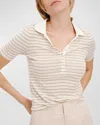 Atm Anthony Thomas Melillo Modal Rib Stripe Short-sleeve Henley T-shirt In Chalk /morning Mist