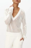 Atm Anthony Thomas Melillo V Neck Mesh Stitch Sweater In Chalk