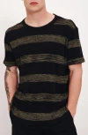 Atm Anthony Thomas Melillo 2x1 Rib With Sunbleached Stripe Short Sleeve Crew Neck Tee In Black