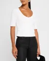 Atm Anthony Thomas Melillo Pima Cotton Elbow Sleeve V-neck Tee In White