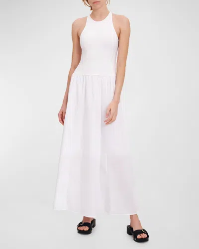 Atm Anthony Thomas Melillo Pima Cotton Mixed Media Sleeveless Maxi Dress In White
