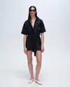 Atm Anthony Thomas Melillo Pique Mixed Media Short Sleeve Romper In Black