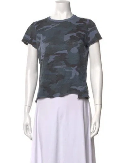 Pre-owned Atm Anthony Thomas Melillo Printed Bateau Neckline T-shirt In Blue