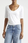 Atm Anthony Thomas Melillo Pima Cotton Elbow Sleeve V-neck Tee In White