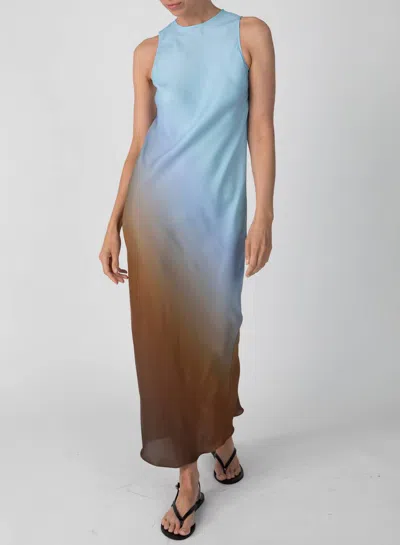 Atm Anthony Thomas Melillo Satin Ombre Print Sleeveless Bias Dress In Pastel Blue Combo