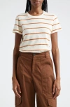 Atm Anthony Thomas Melillo Slub Jersey Stripe Schoolboy Short Sleeve Crew Neck Tee In Irish Cream/cornelian Stone