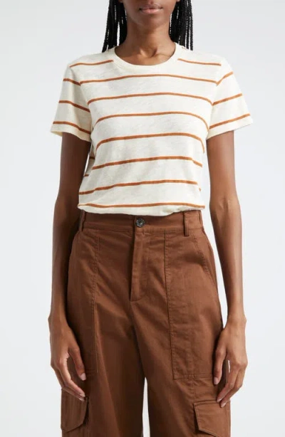 Atm Anthony Thomas Melillo Slub Jersey Stripe Schoolboy Short Sleeve Crew Neck Tee In Irish Cream-cornelian Stone