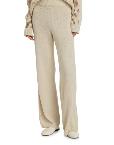 Atm Anthony Thomas Melillo Sequined Knit Wide Leg Pant In Chalk In Neutral