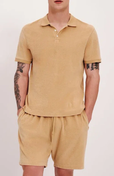 Atm Anthony Thomas Melillo Towel Terry Short Sleeve Polo In Sand Castle