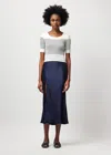 Atm Anthony Thomas Melillo Silk Charmeuse Bias Slit Midi Skirt In Ink