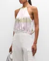 Atm Anthony Thomas Melillo Silk Charmeuse Watercolor Stripe Halter Top In Watercolor Stripe