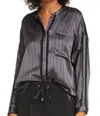 Atm Anthony Thomas Melillo Silk Striped Button Down Shirt With Fringe In Asphalt/black In Multi