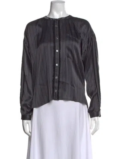 Pre-owned Atm Anthony Thomas Melillo Silk Striped Top W/ Tags In Gray