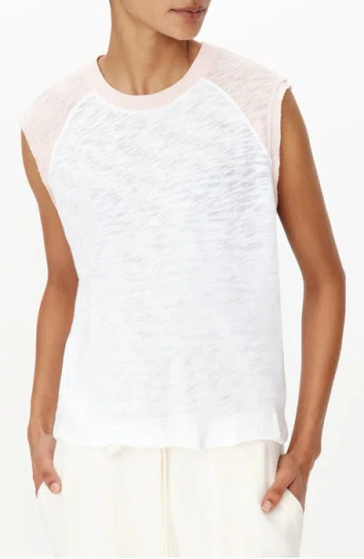 Atm Anthony Thomas Melillo Slub Cotton Jersey Sleeveless Baseball T-shirt In White/oyster Pink