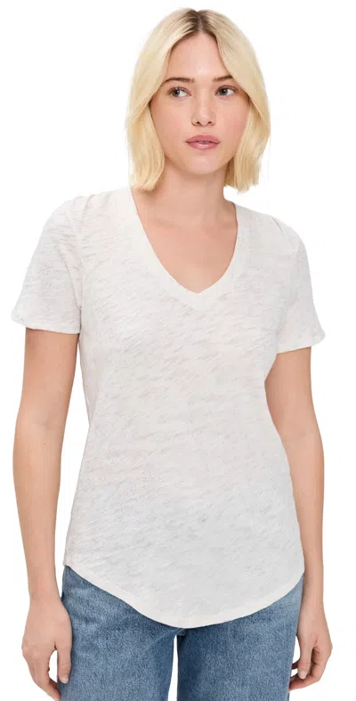 Atm Anthony Thomas Melillo Slub Jersey Classic V Neck Tee Seashell/silver In White