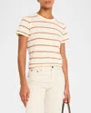 Atm Anthony Thomas Melillo Slub Jersey Stripe Schoolboy Short Sleeve Crew Neck Tee In Irish Cream /cornelian Stone