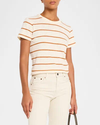 Atm Anthony Thomas Melillo Slub Jersey Stripe Schoolboy Short Sleeve Crew Neck Tee In Irish Cream-cornelian Stone