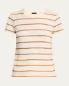 Atm Anthony Thomas Melillo Slub Jersey Stripe Schoolboy Short-sleeve Tee In Irish Cream /cornelian Stone