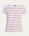 Atm Anthony Thomas Melillo Slub Jersey Stripe Schoolboy Short Sleeve Crew Neck Tee In Skyflower /cornelian Stone