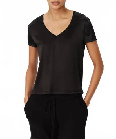 Atm Anthony Thomas Melillo Stretch Charmeuse V-neck Tee In Black